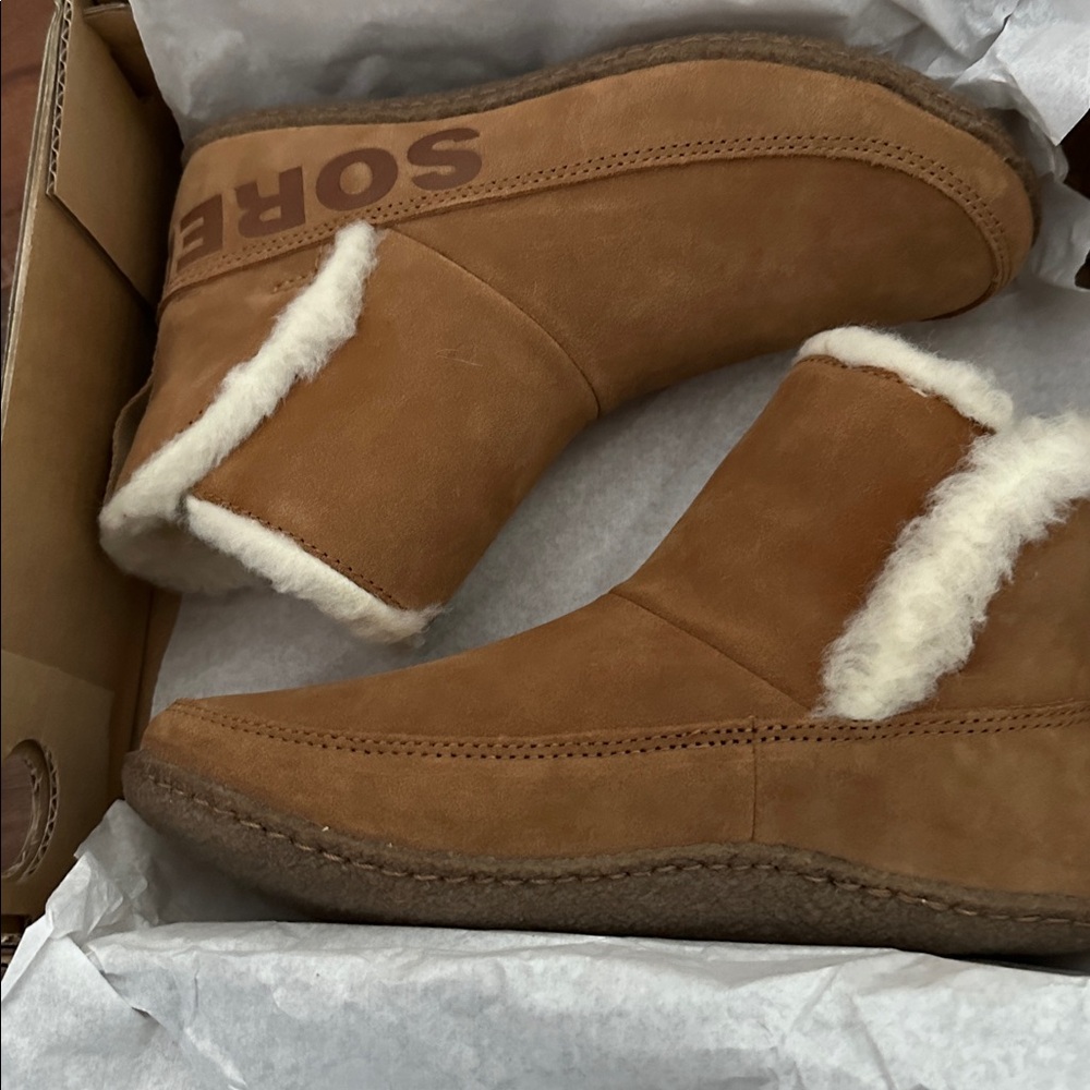 Sorel Tan Shearling-Lined Ankle Bootie Slippers